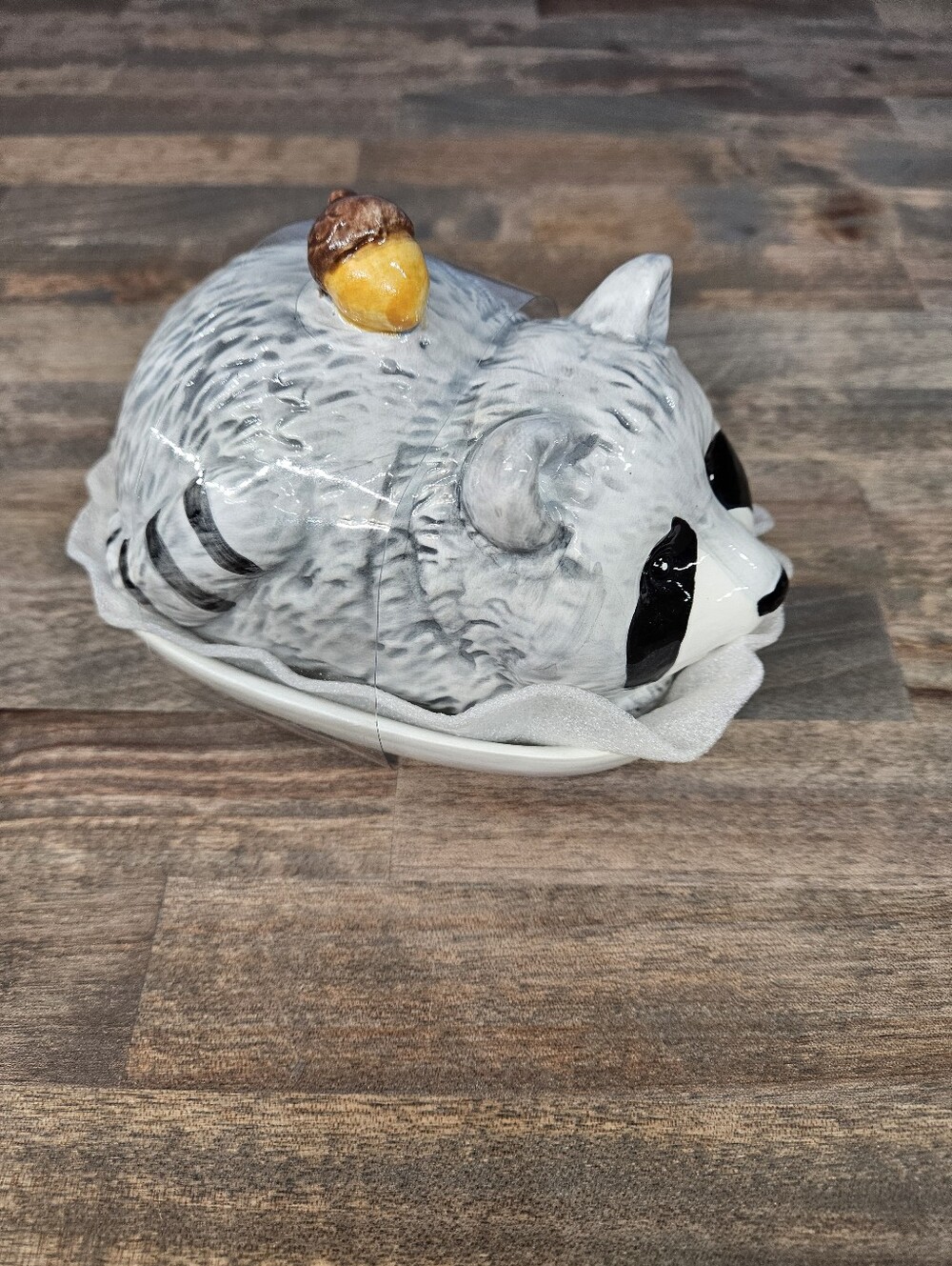 Raccoon with Acorn Butter Dish